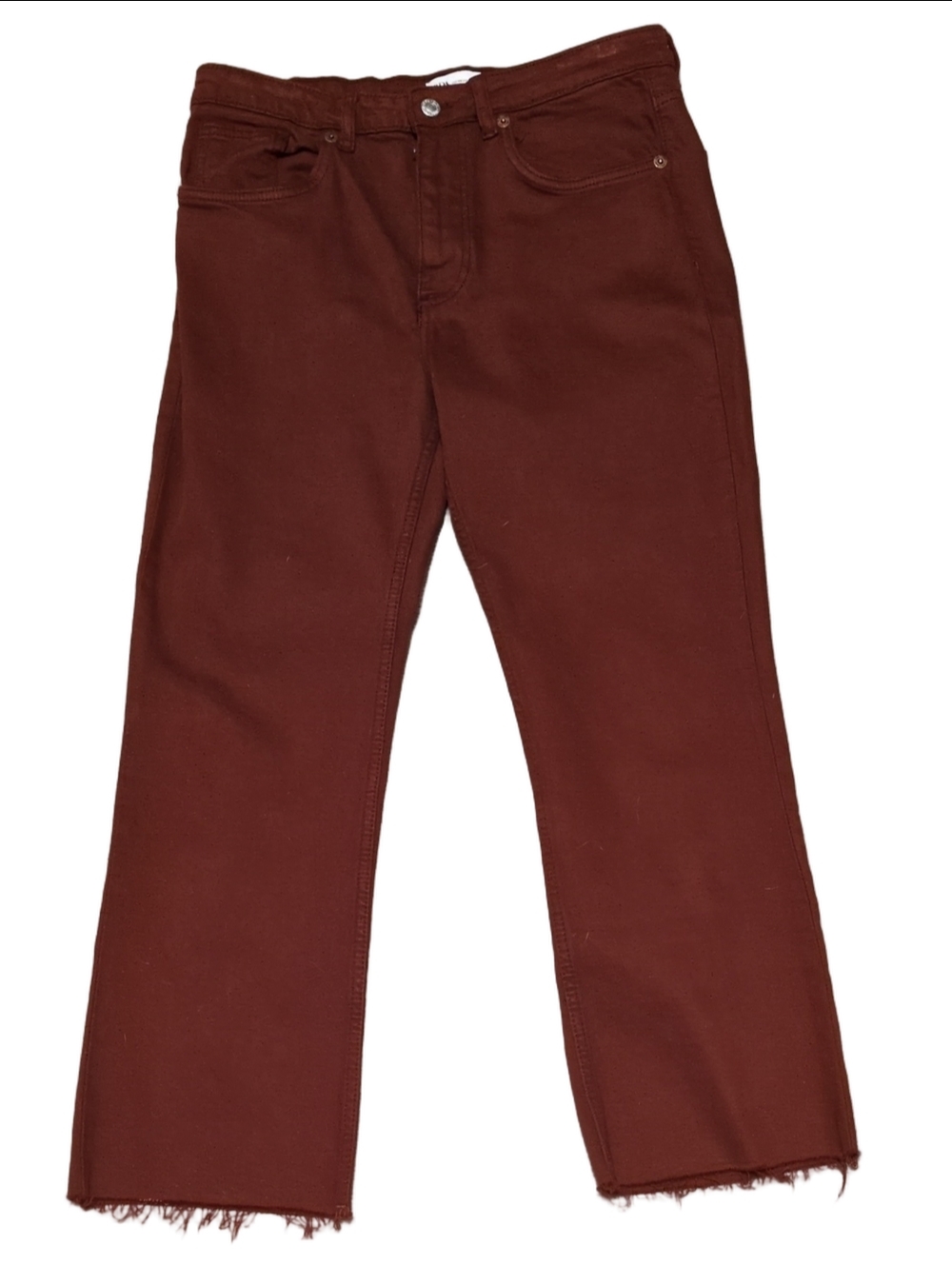 Zara Burnt Orange High Waisted Mini Flare Crop Jeans Size 8